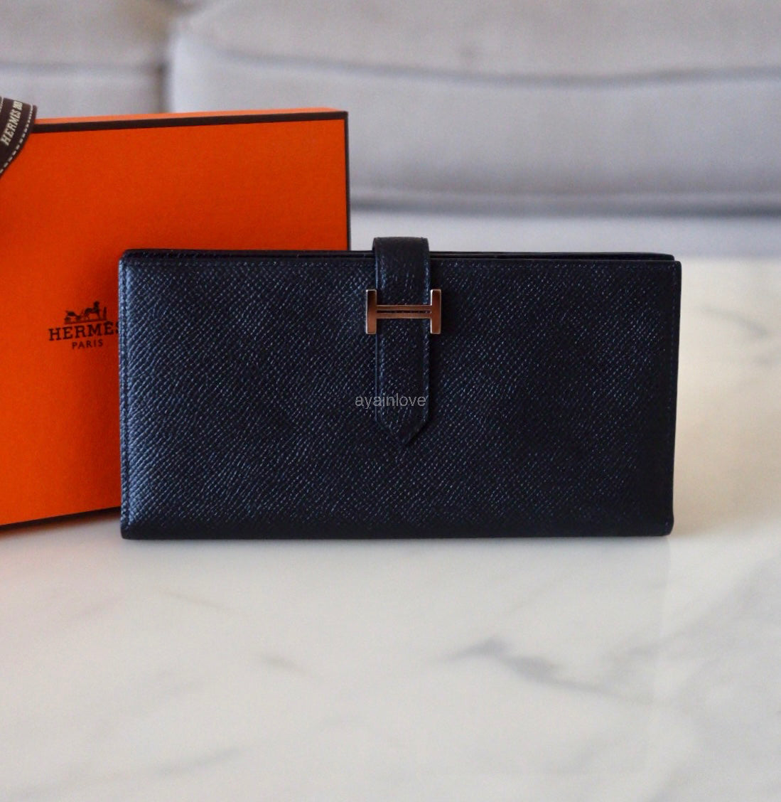 HERMES Bearn Wallet Epsom Black Noir Palladium Hardware C Stamp