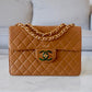 CHANEL Vintage Dark Beige Quilted Jumbo Classic Single Flap Oversized CC Bag 24KT Gold Plated Hardware Series 3