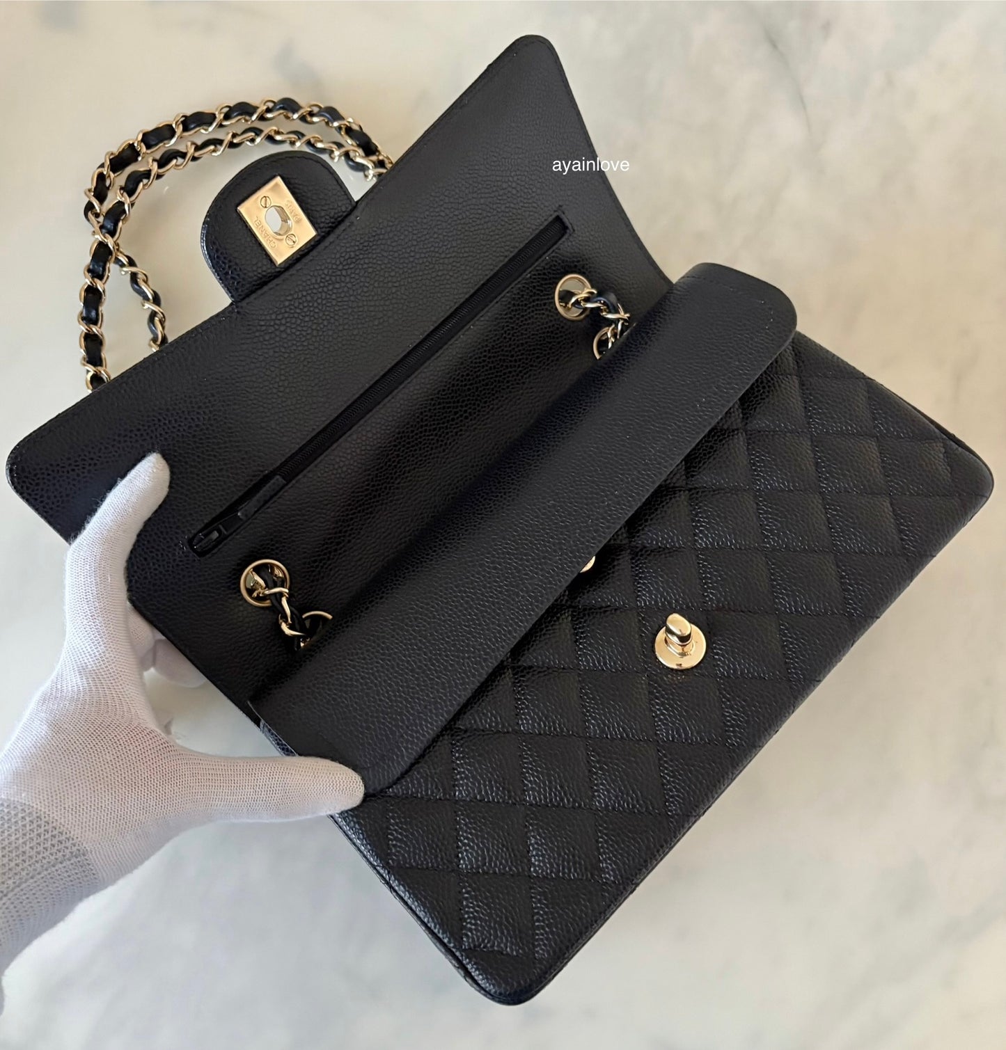 CHANEL Black Caviar Medium/Large Classic Flap Gold Hardware