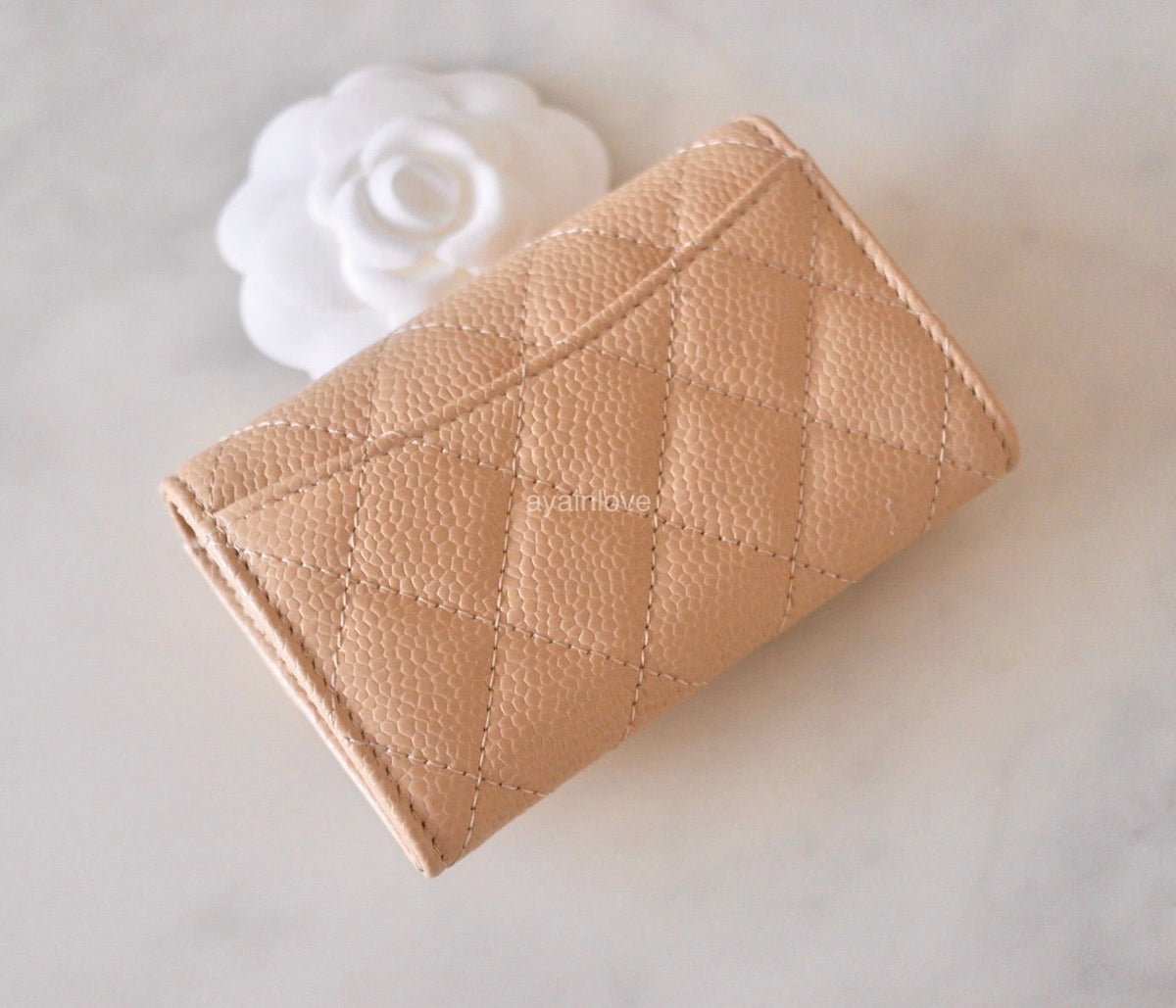 CHANEL Classic Beige Clair Caviar Small Snap Card Holder Gold Hardware