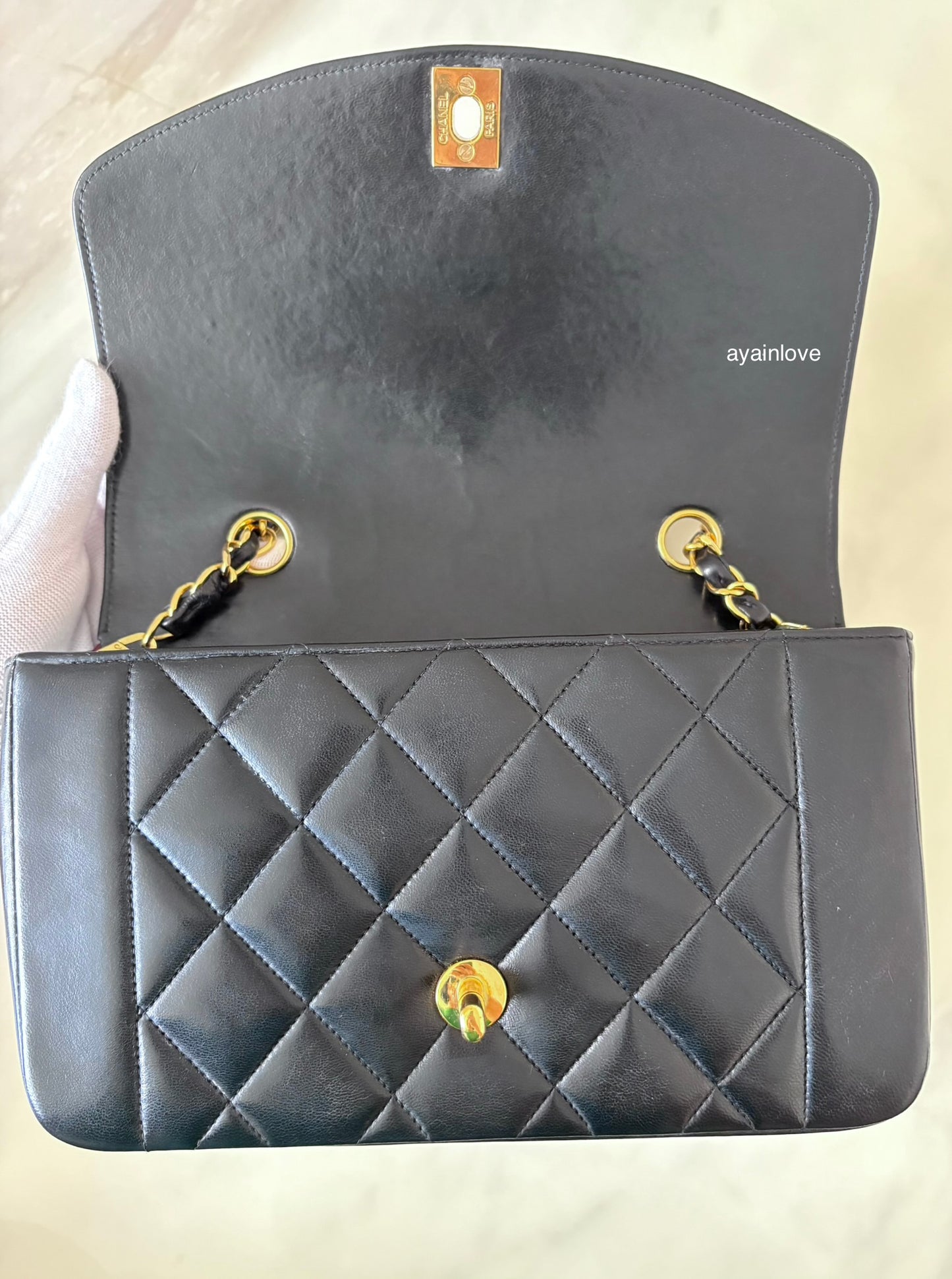 CHANEL Vintage Black Quilted Lambskin Small Diana Flap Bag 24KT Gold Plated Hardware Series 3