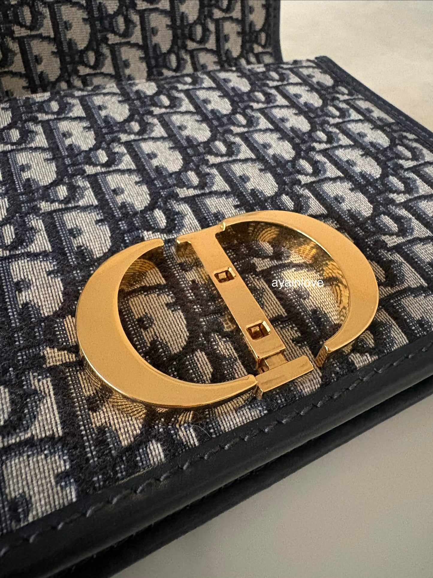 DIOR Montaigne 30 Blue Oblique Jacquard Medium Flap Bag Gold Hardware