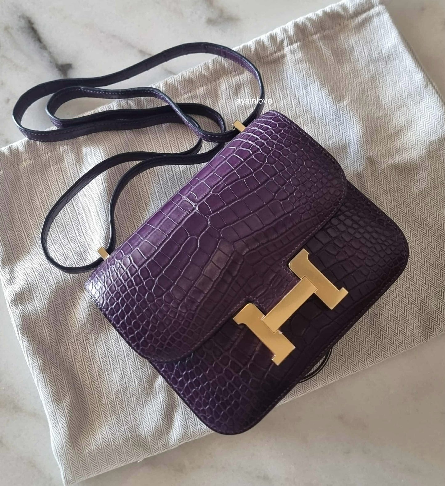 HERMES Constance Mini 18 Amethyst Matte Alligator Gold Hardware Y Stamp