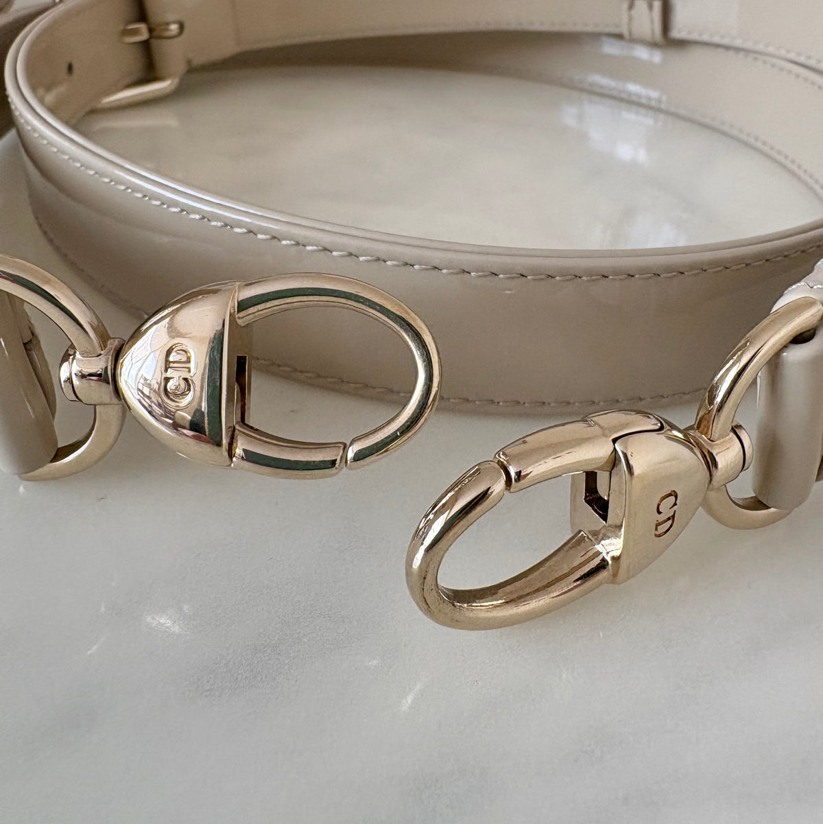 DIOR Small Lady Dior Beige Patent Cannage Calf Skin Bag