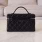 CHANEL 2025 Black Caviar Top Handle Flat Vanity on Chain Light Gold Hardware