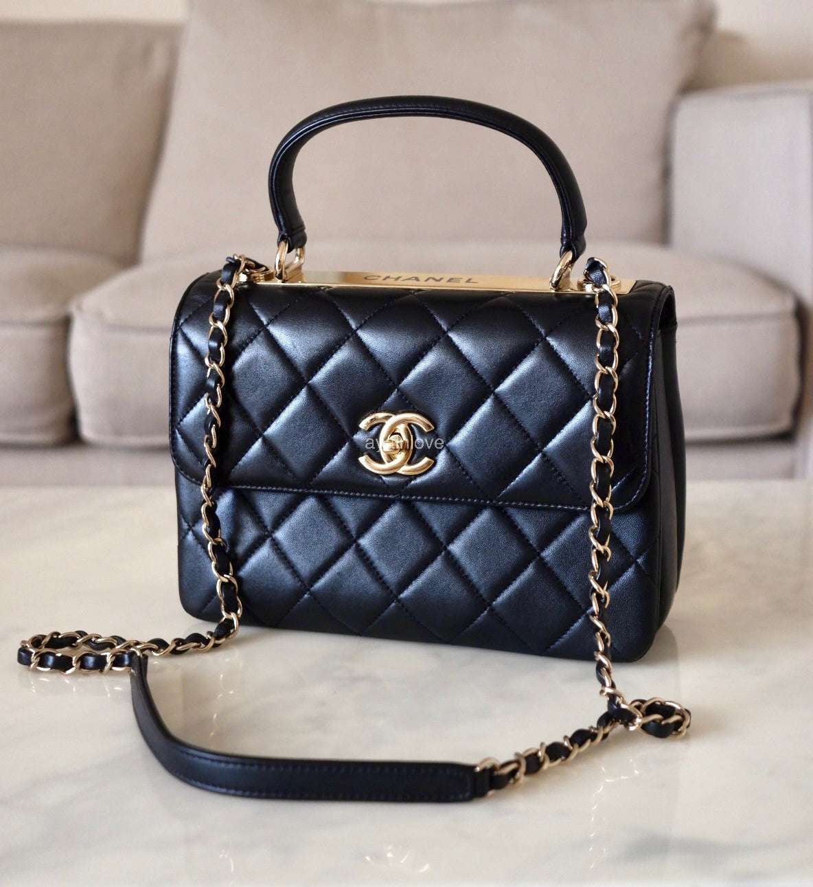 CHANEL Black Small Trendy Flap Bag Microchipped Light Gold Hardware