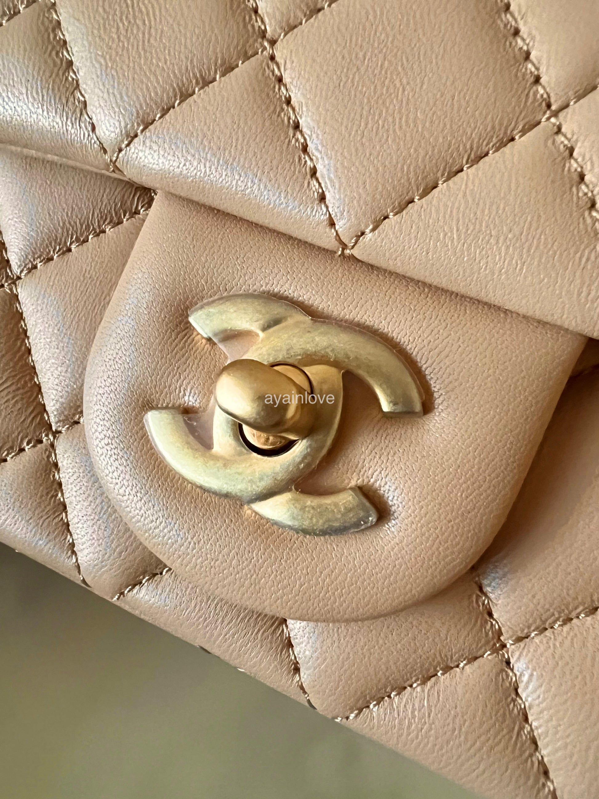 Chanel Classic Flap Beige Caviar Leather Bag Gold Hardware