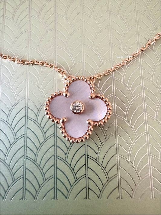 VAN CLEEF ARPELS VCA 18KT Rose Gold Limited 2025 Holiday Pendant Pink Mother of Pearl Diamond Vintage Alhambra