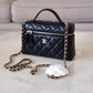 CHANEL 2025 Black Caviar Top Handle Flat Vanity on Chain Light Gold Hardware