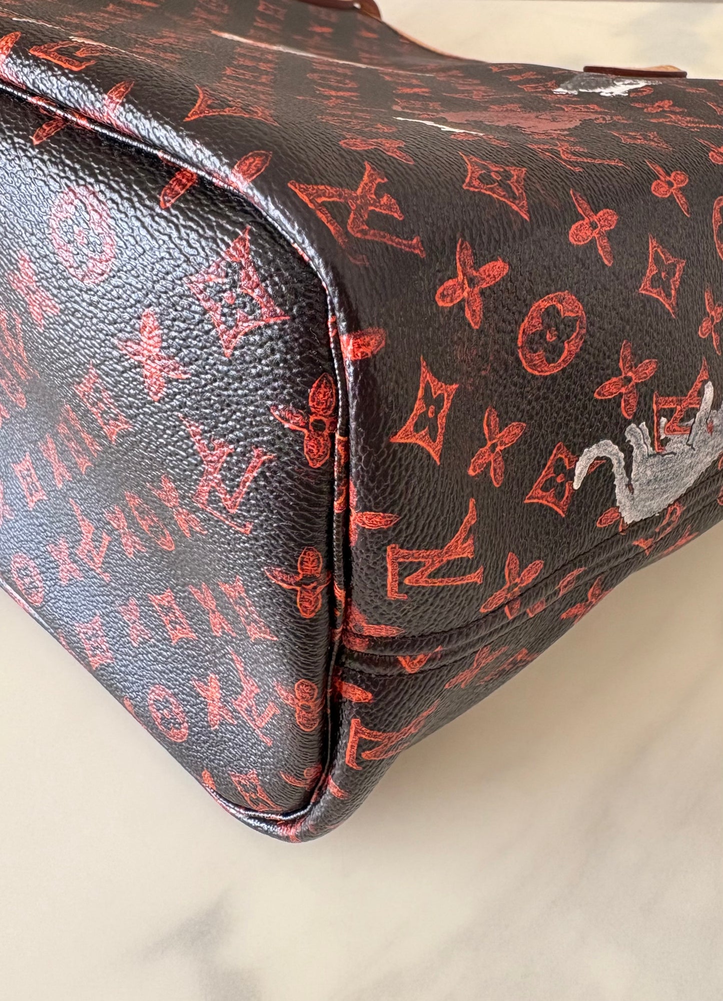 LOUIS VUITTON LV Limited Edition Grace Coddington Catogram Canvas Neverfull MM