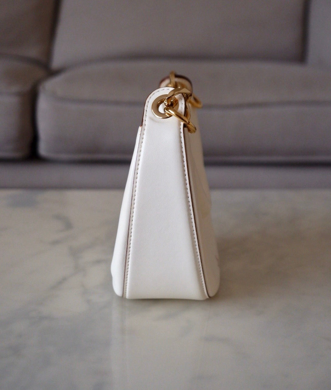 VALENTINO Vlogo Ivory Moon Zip Up Mini Hobo Bag Gold Hardware