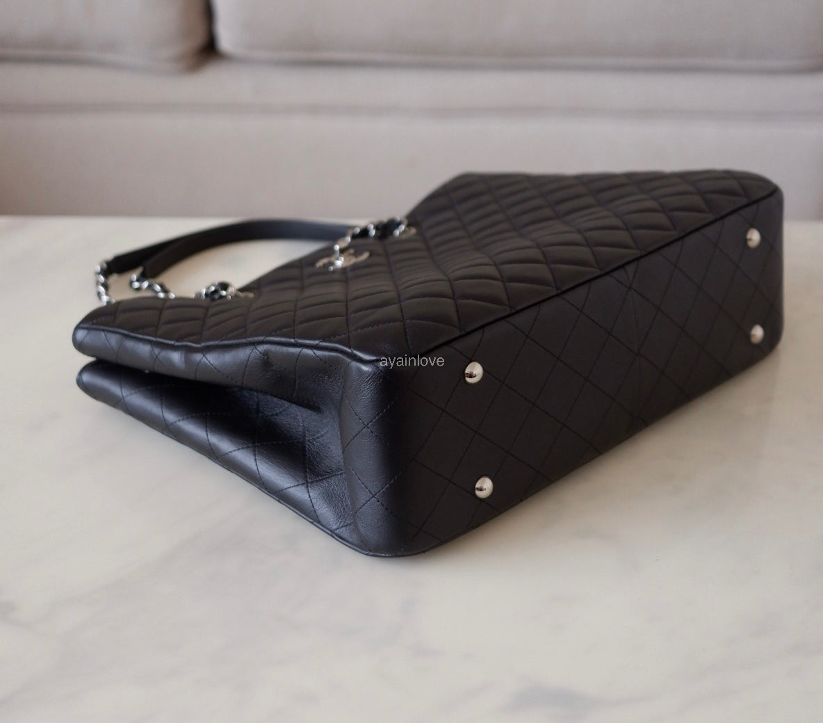 CHANEL Black Quilted Calfskin Tote Bag Classic CC Lock Silver Hardware