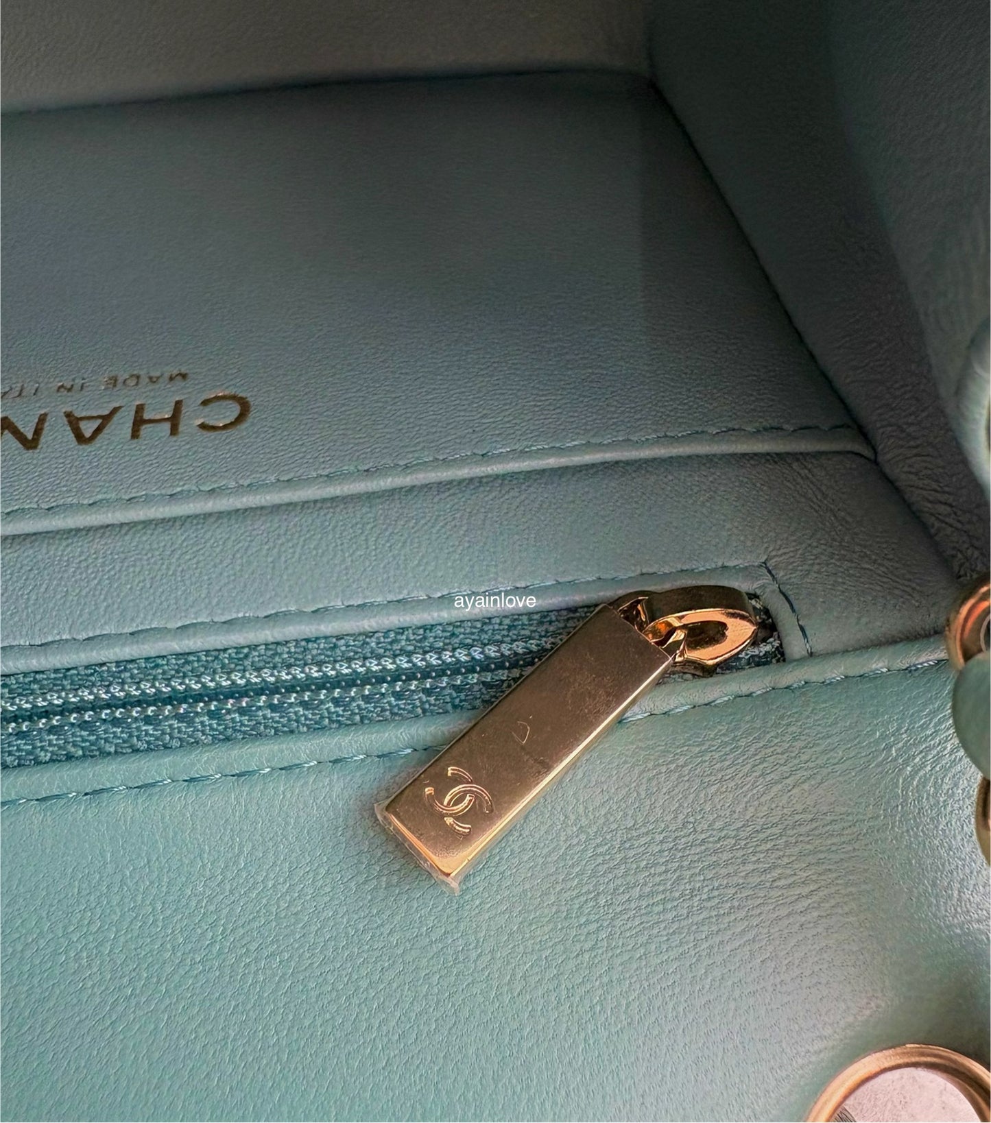 CHANEL 2022 Turquoise Blue Lambskin Microchipped Quilted Square Mini Flap Bag Light Gold Hardware