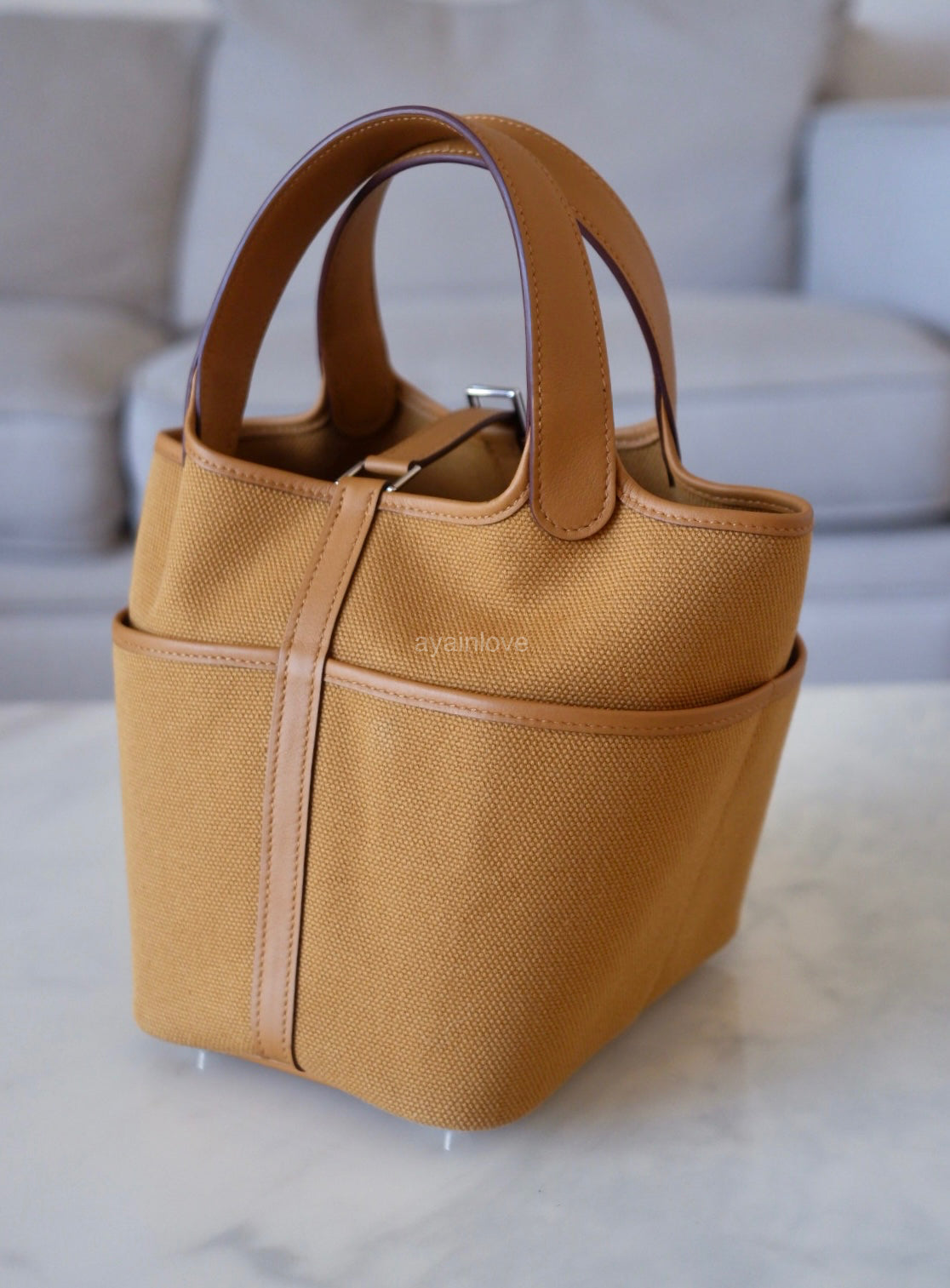 HERMES Picotin 18 Cargo Swift/Toile Canvas Sesame Palladium Hardware B Stamp