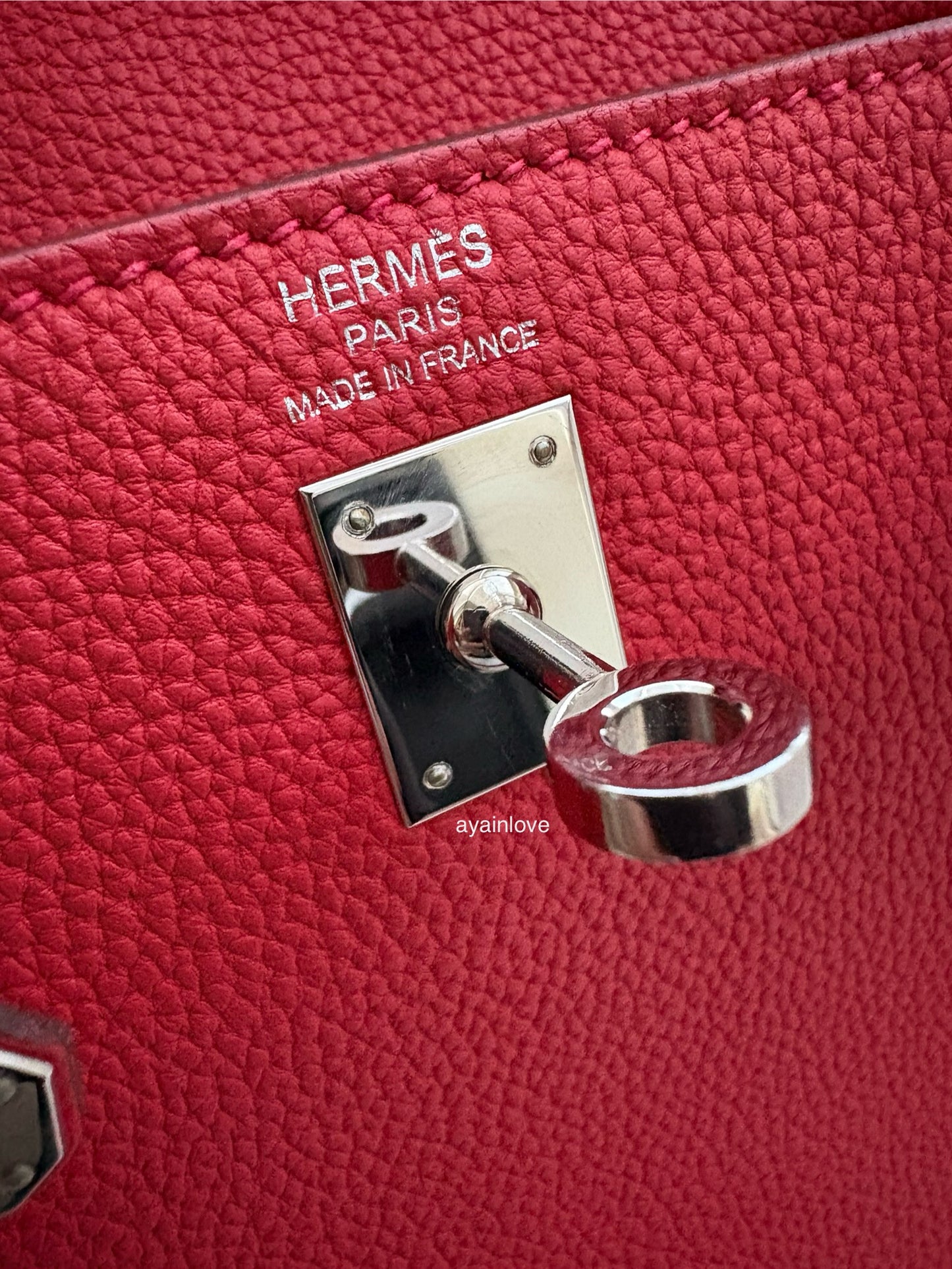 HERMES Kelly 25 Geranium Togo Retourne Palladium Hardware X Stamp