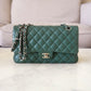 CHANEL Dark Green Lambskin Medium/Large Classic Flap Silver Hardware