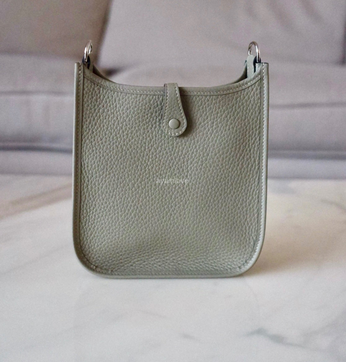 HERMES Mini Evelyne TPM 16 Amazone Sauge Green Clemence Palladium Hardware K Stamp