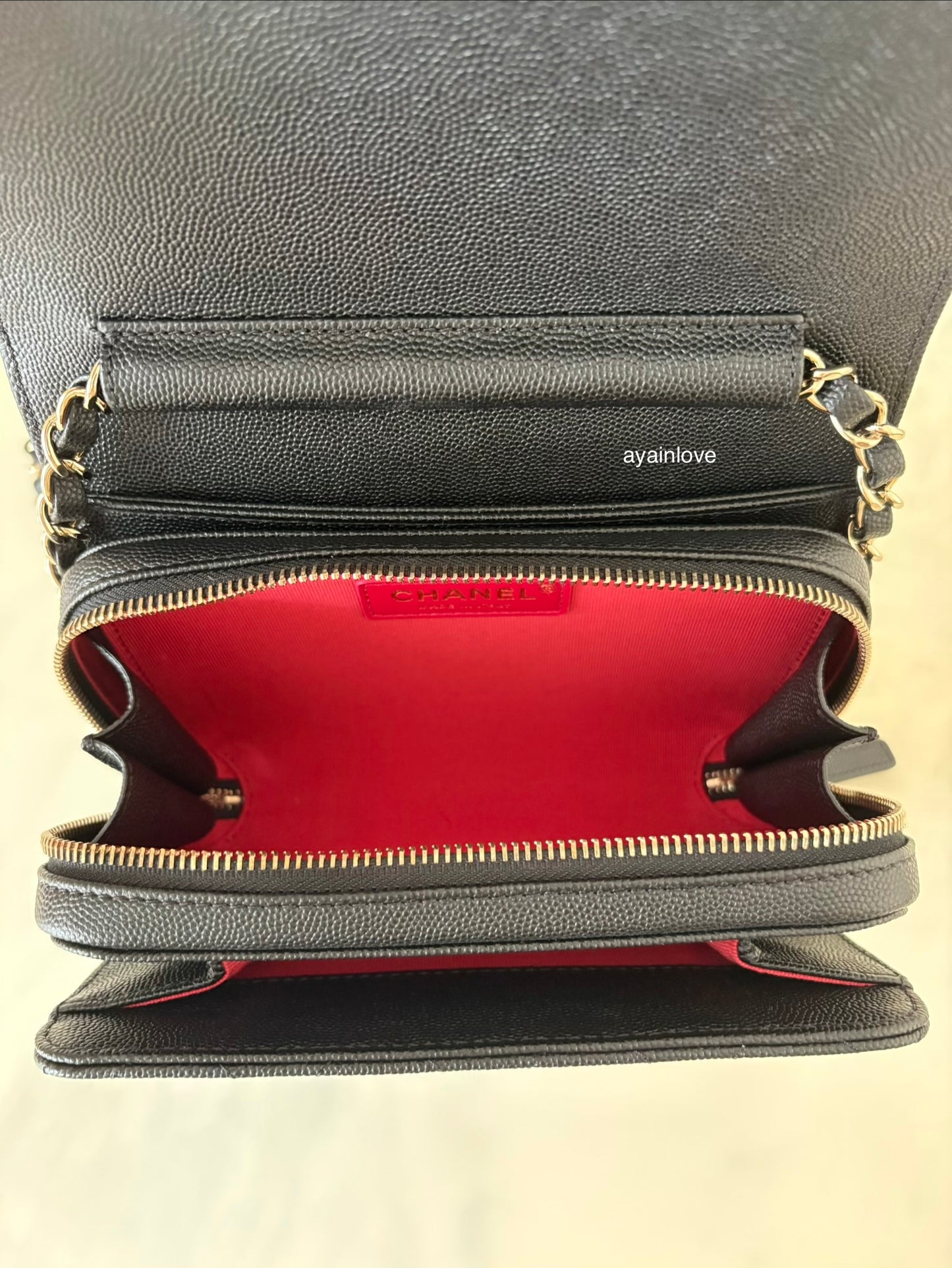 CHANEL 22C Black Caviar Like a Wallet Mini Flap Bag Gold Hardware