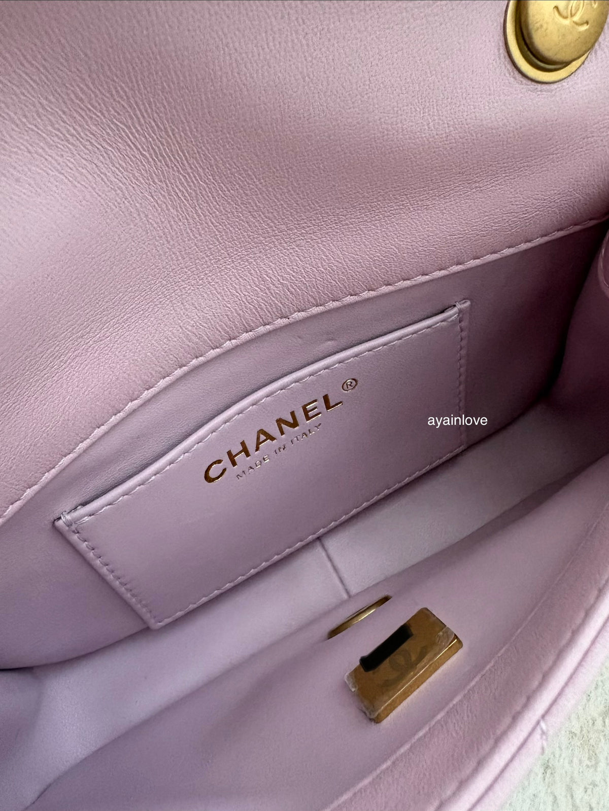 CHANEL 24S Pink Lambskin Twin Pearls Quilted Mini Flap Bag Adjustable Gold Hardware