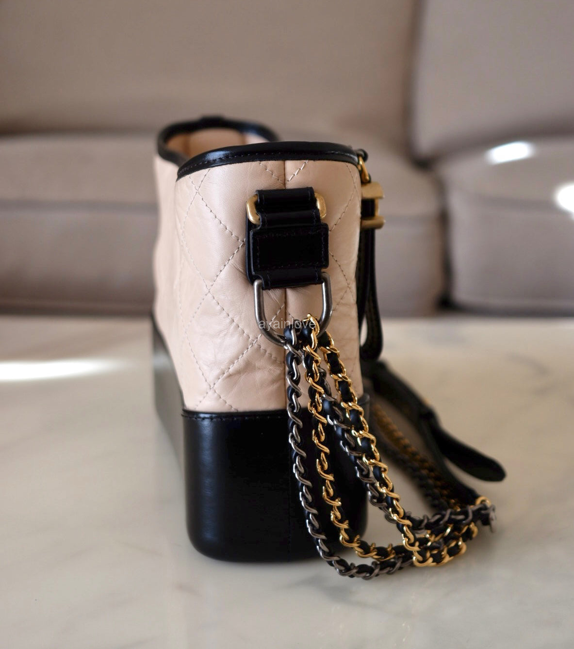 CHANEL Beige Black Calf Skin Medium Gabby Gabrielle Bag Mixed Hardware