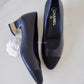 CHANEL 20A Black & Dark Navy Grosgrain Lambskin Pumps CC Heel Shoes Size 38 EU