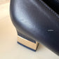 CHANEL 20A Black & Dark Navy Grosgrain Lambskin Pumps CC Heel Shoes Size 38 EU