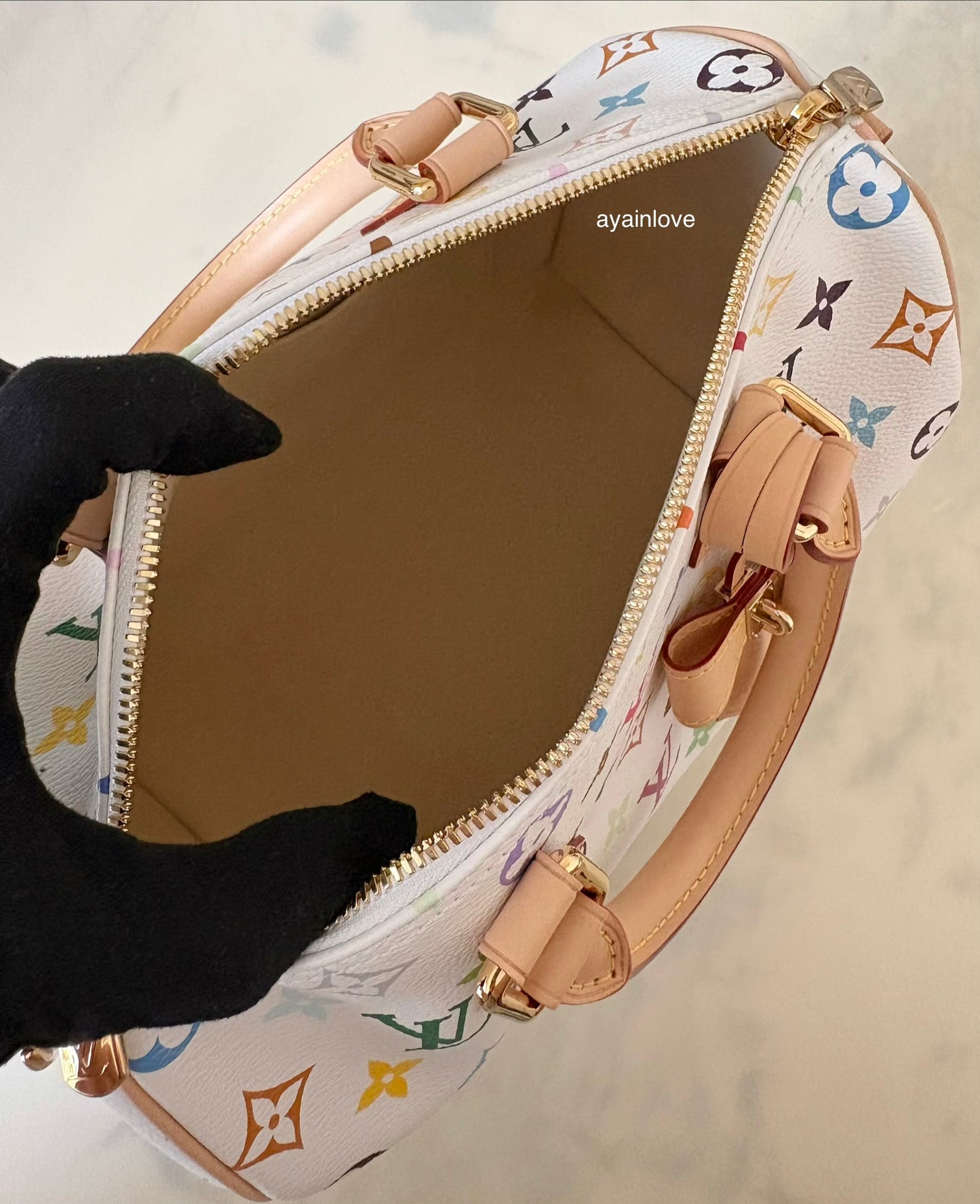 LOUIS VUITTON LV x TM White Multicolour Murakami Speedy 25 Gold Hardware