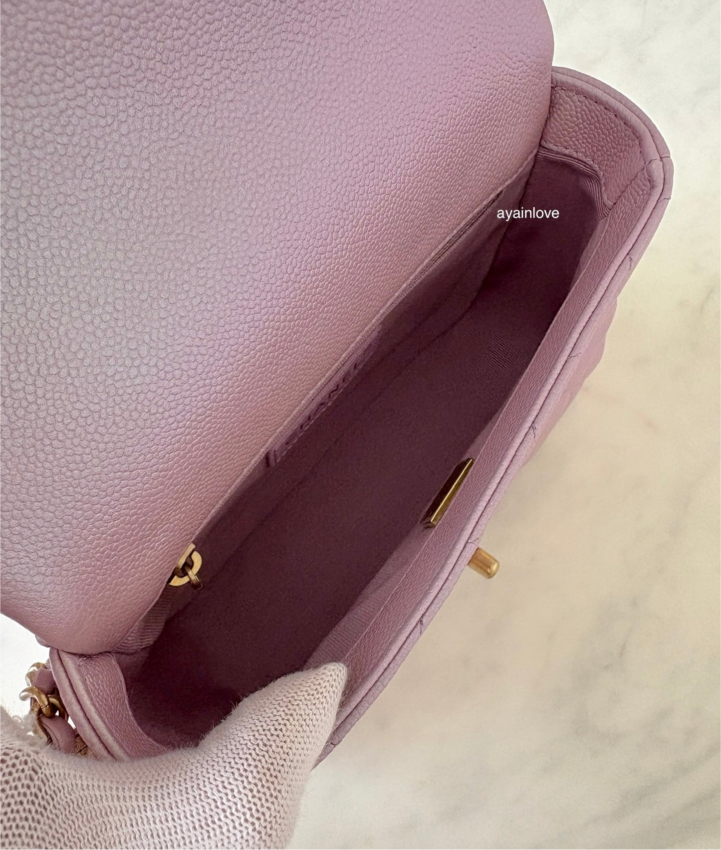 CHANEL 21K Iridescent Pink Caviar My Perfect Square Mini Flap Bag Gold Hardware