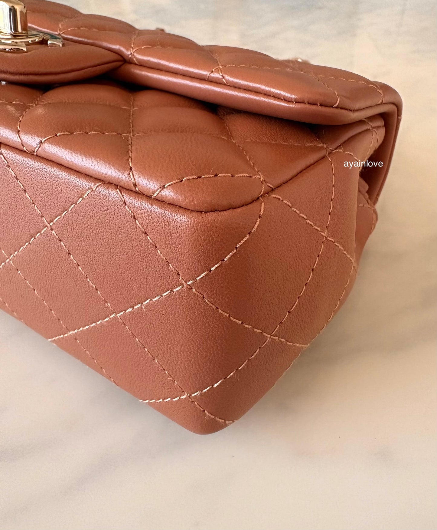 CHANEL 22S Caramel Brown Lamb Skin Rectangular Mini Light Gold Hardware