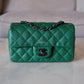 CHANEL Green Caviar Classic Quilted Rectangular Mini Flap Bag Ruthenium Hardware
