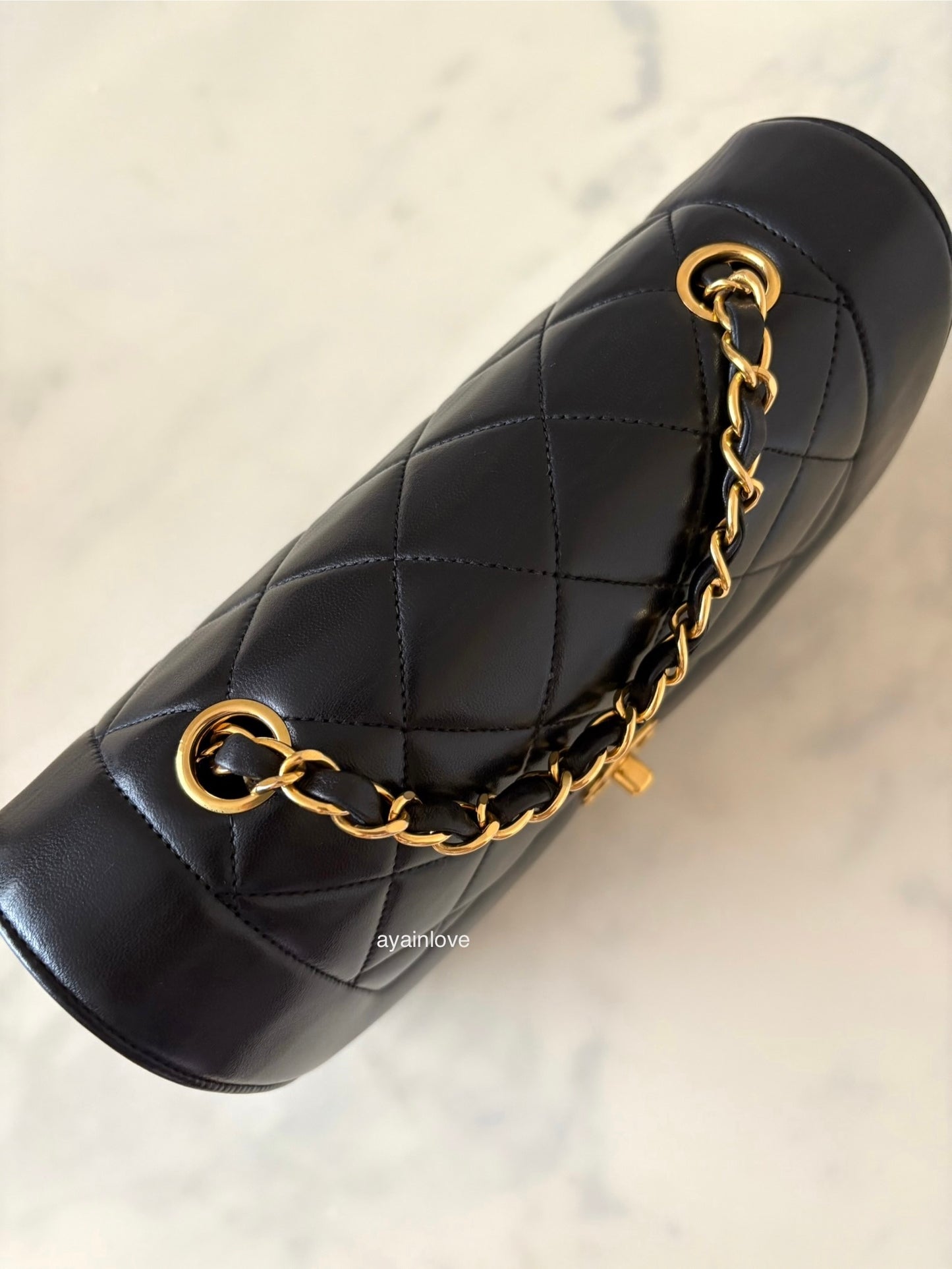 CHANEL Vintage Black Quilted Lambskin Small Diana Flap Bag 24KT Gold Plated Hardware Series 3
