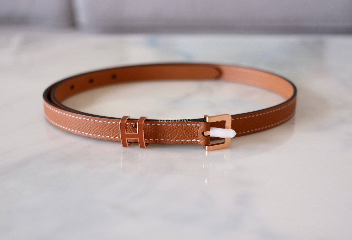 HERMES Pop H 15 Belt Gold Epsom Size 80 Rose Gold Hardware B Stamp