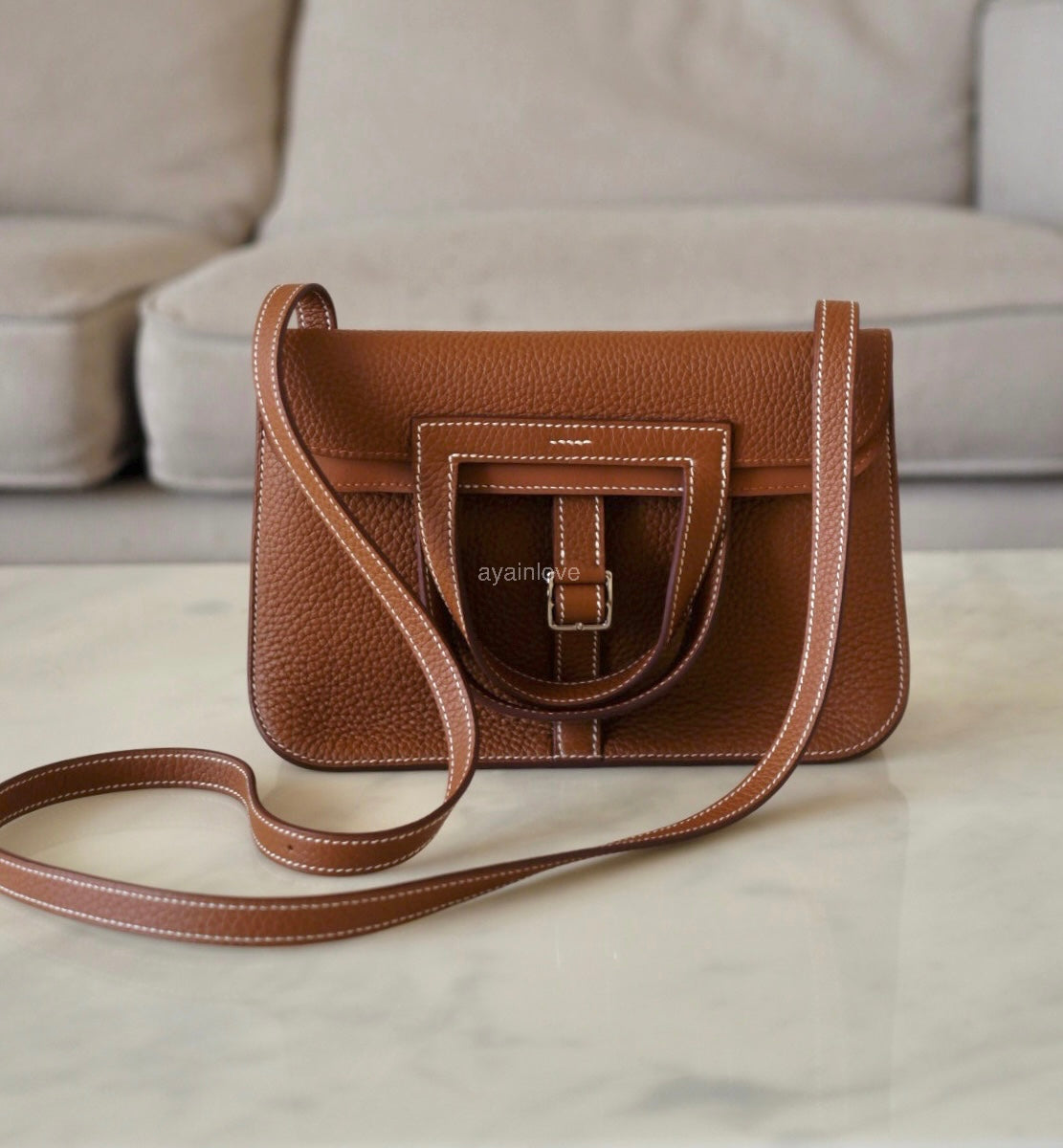 HERMES Halzan 25 Gold Clemence Palladium Hardware B Stamp