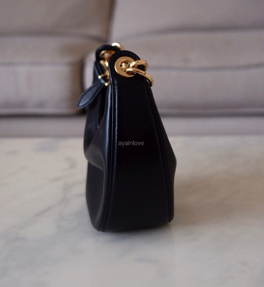 VALENTINO Vlogo Black Moon Zip Up Mini Hobo Bag Gold Hardware