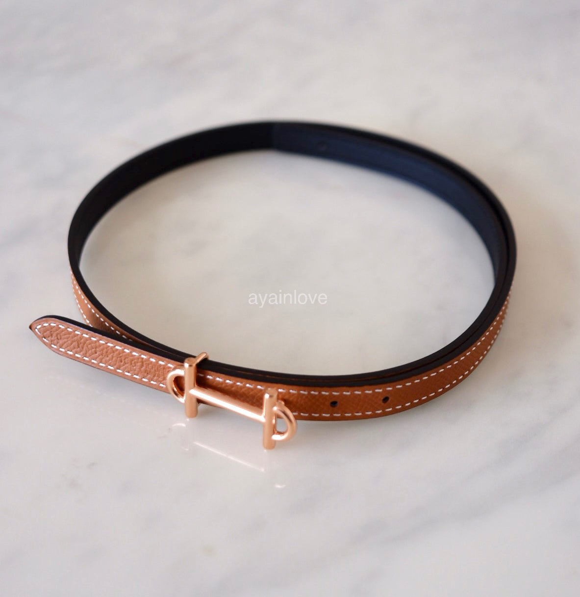 HERMES Gamma Belt Reversible Black/Gold Swift/Epsom Size 70 Rose Gold Hardware W Stamp