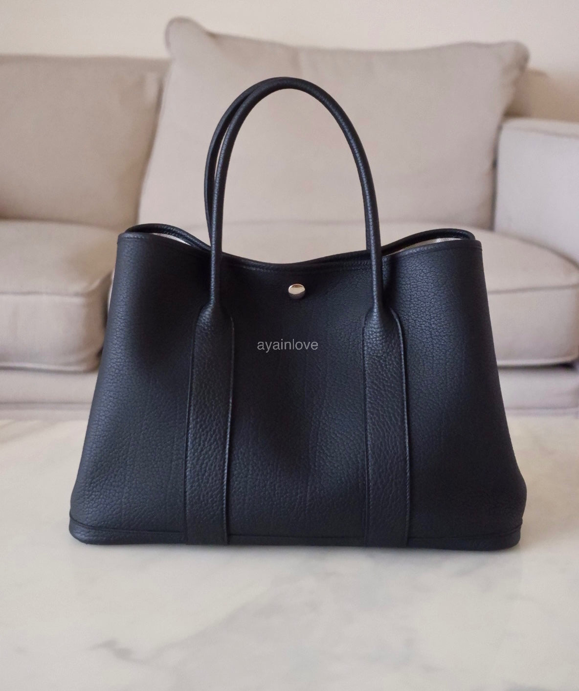 HERMES Garden Party 36 Noir Black Bag Palladium Hardware Stamp U