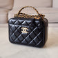 CHANEL 23S Black Lambskin Pick Me Up Quilted Vanity Case Camera Bag Gold Hardware
