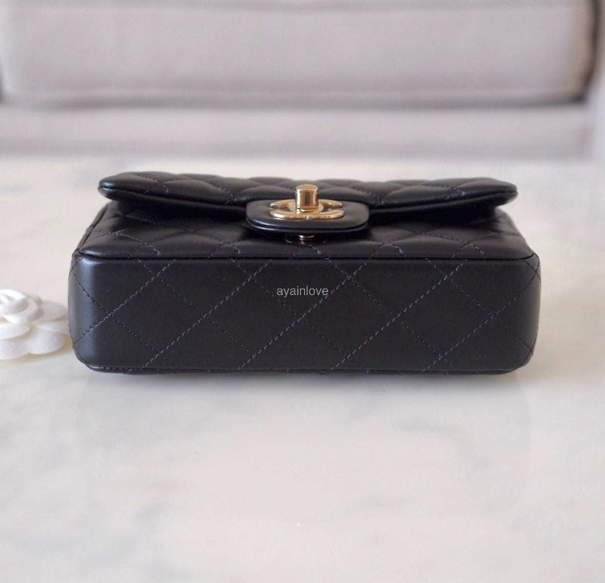 CHANEL 24K Black Lambskin Classic Rectangular Extra Mini 18cm Flap Light Gold Hardware