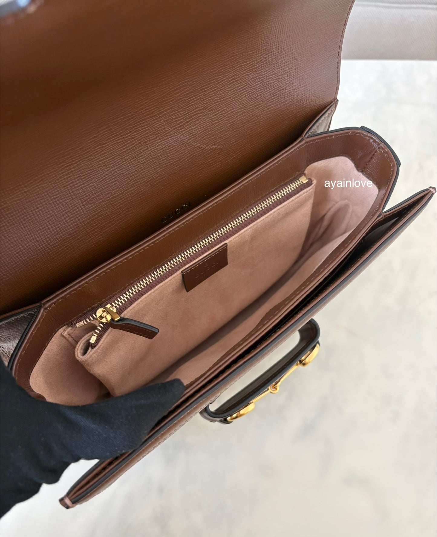 Gucci Horsebit 1955 Medium Brown GG Supreme Monogram Bag Gold Hardware