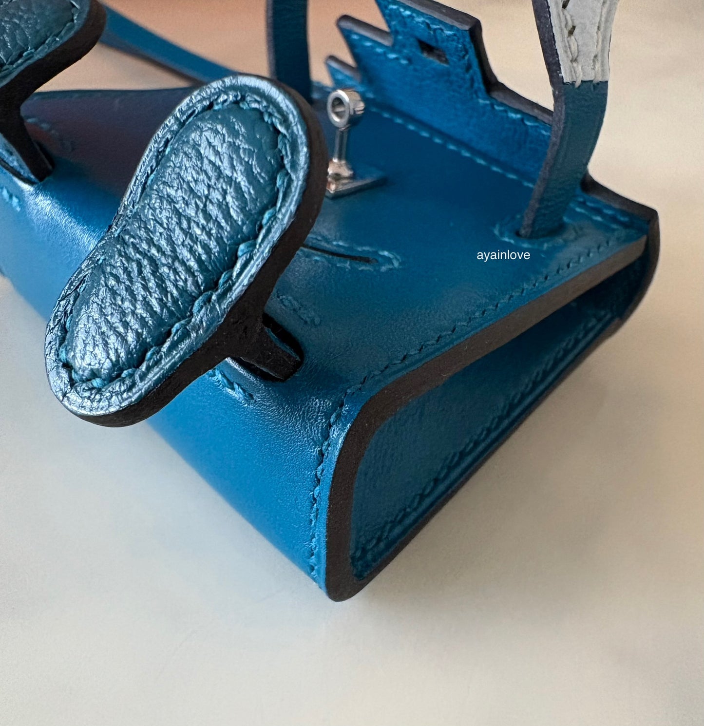 HERMES Kelly Doll Dole Tadelakt Bleu Izmir Bag Charm Palladium Hardware Z Stamp