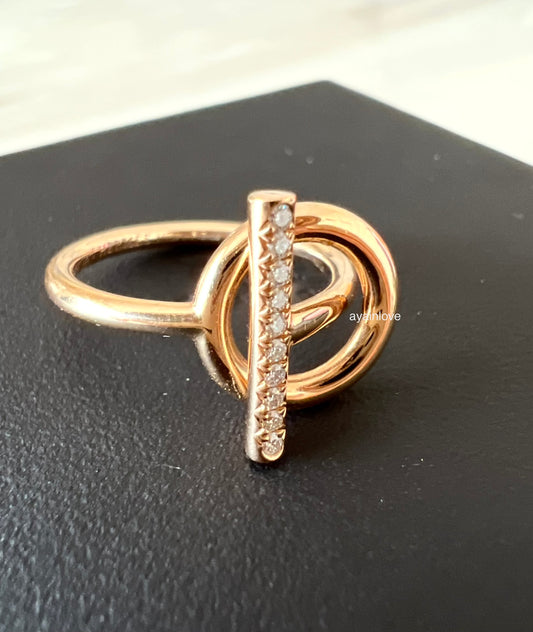 HERMES Echappee 18KT Rose Gold 10 Diamonds Small Model, Ring Size 52