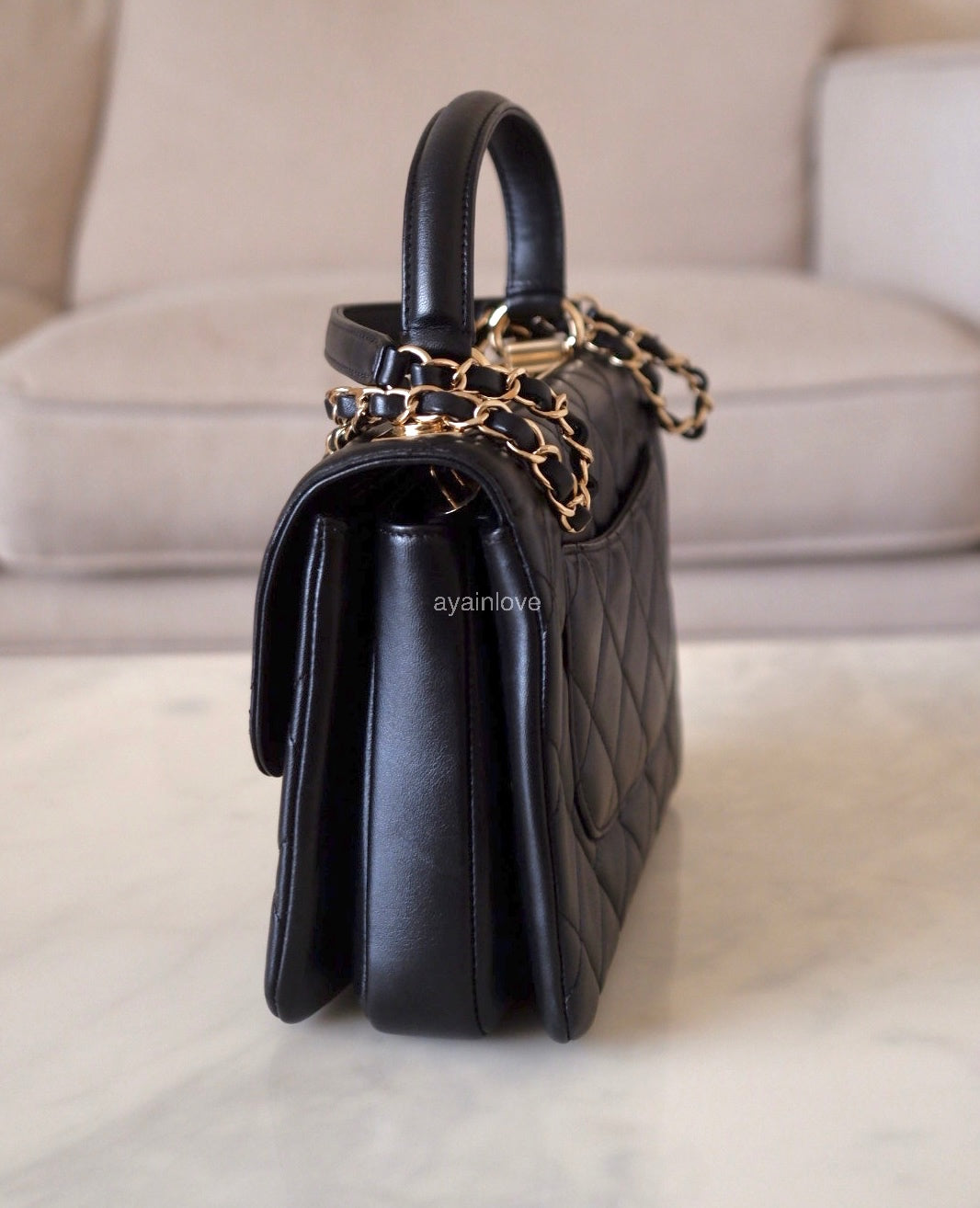 CHANEL Black Small Trendy Flap Bag Microchipped Light Gold Hardware