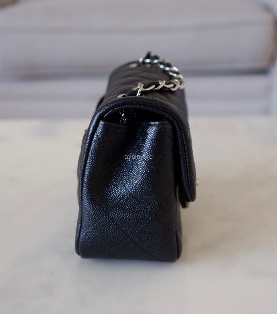 CHANEL 17B Black Caviar (Burgundy Interior) Quilted Square Mini Flap Bag Silver Hardware