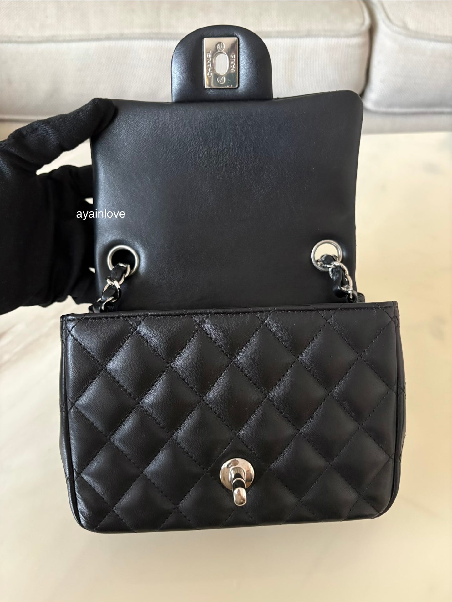 CHANEL Black Classic Quilted Square Mini Flap Bag Silver Hardware