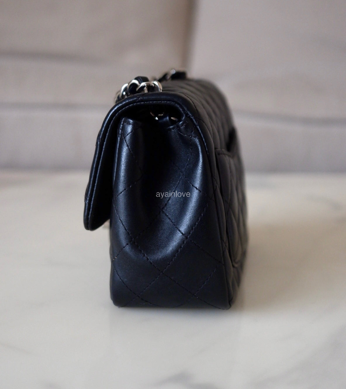 CHANEL Black Classic Quilted Square Mini Flap Bag Silver Hardware