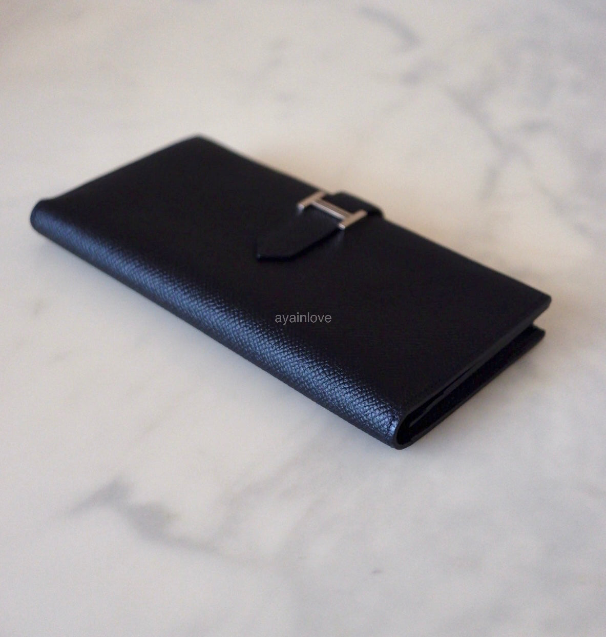 HERMES Bearn Wallet Epsom Black Noir Palladium Hardware C Stamp