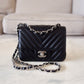 CHANEL 16S Black Caviar Chevron Classic Square Mini Flap Bag Silver Hardware