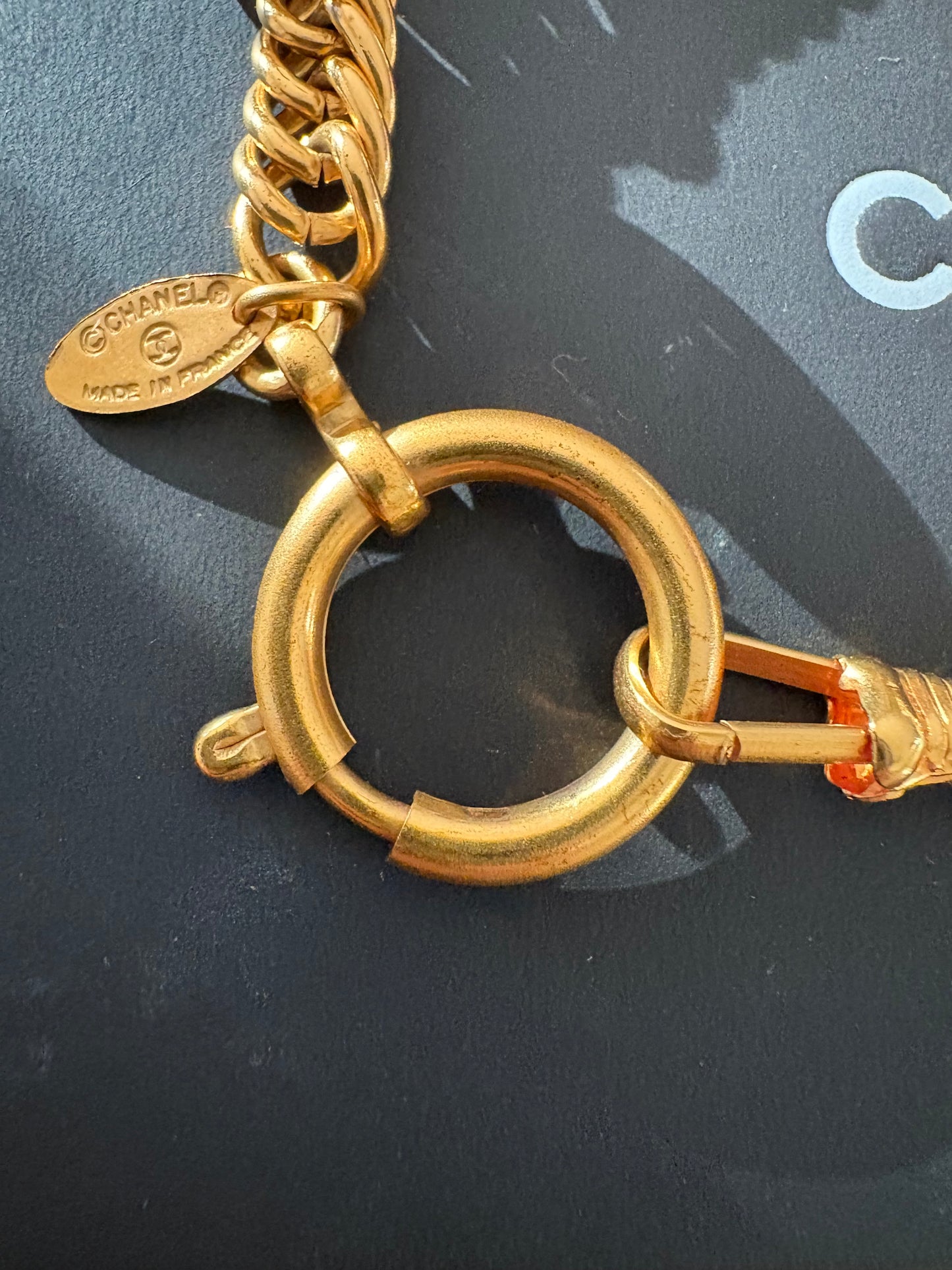 CHANEL Vintage CC Round Eyeglass Pendant Necklace 24KT Gold Plated Hardware