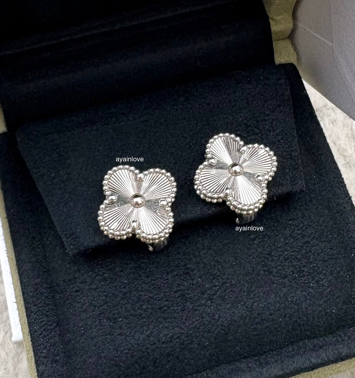 VAN CLEEF ARPELS VCA 18KT White Gold Guilloche Vintage Alhambra Earrings