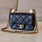 CHANEL 24S Black Lambskin Twin Pearls Quilted Mini Flap Bag Adjustable Gold Hardware